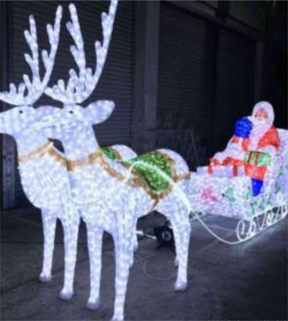 CHRISTMAS LIFE SIZE LED REINDEER  SLEIGH WITH SANTA CLAUS